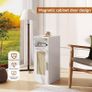 Slim Bedside Table Set of 2, Rattan Nightstand with Open Compartments and Cupboard for Small Spaces, Small Narrow Side End Table for Bedroom Living Room, White Image 6