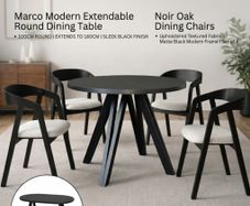 Noir and Marco Modern Dining Set with Extendable Table and Upholstered Chairs