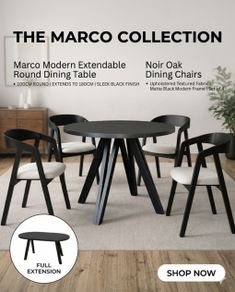 Noir and Marco Modern Dining Set with Extendable Table and Upholstered Chairs
