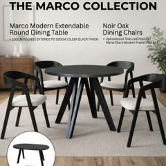 Noir and Marco Modern Dining Set with Extendable Table and Upholstered Chairs