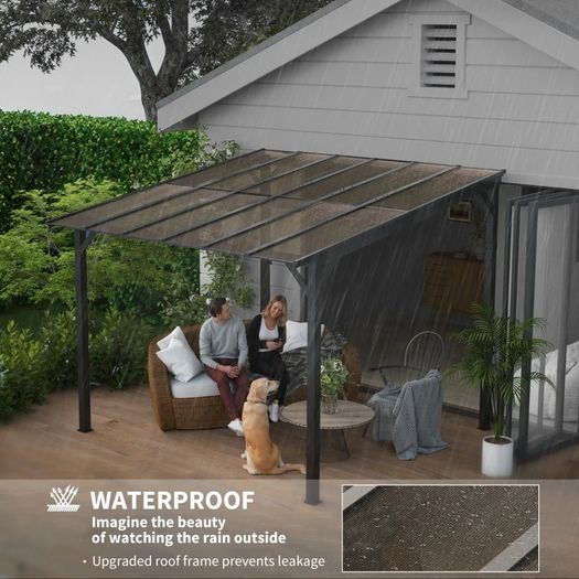 3 x 3(m) Metal Pergola with UPF 50+ and Waterproof Polycarbonate Roof, Wall-Mounted or Free Standing Garden Gazebo, Wind-resistant Outdoor Sun Shade, Dark Grey
