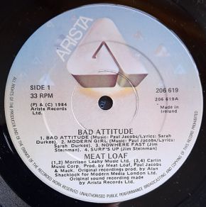 Meat Loaf Bad Attitude Irish Pressing Vinyl Rock