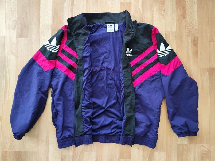 adidas jumper windbreaker top vintage look size L pink purple black