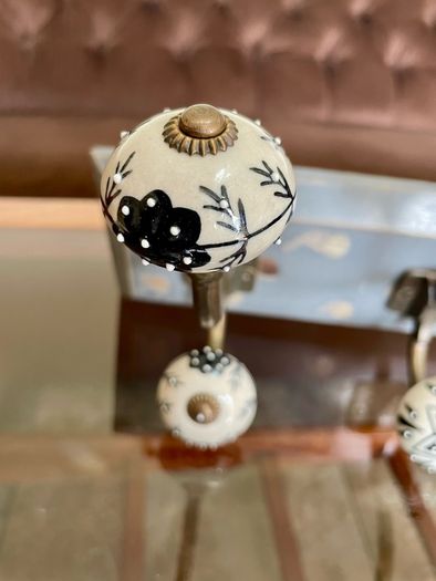 New Unused Stylish Entryway Mounted Ceramic and Brass Coat Hanger
