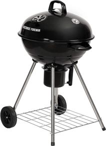 GFKTBBQ 47 cm Portable Round Kettle Charcoal BBQ, Adjustable Vent, Integrated Thermometer, 2 Wheels & Chrome Grill