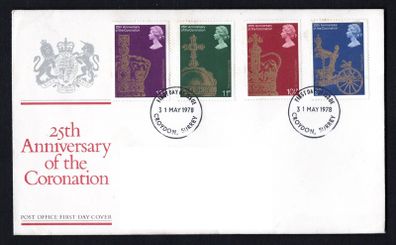 1978 Great Britain 25th Anniversary of Coronation Commemorative Stamps Addressed First Day Cover (FDC).
