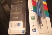Parker pens and 12 large refills