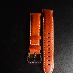 Leather watch strap with buckle