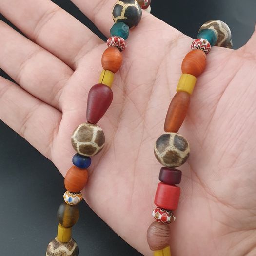Vintage Asian & African Glass with Pumtek Pyu Beads Tribal Necklace