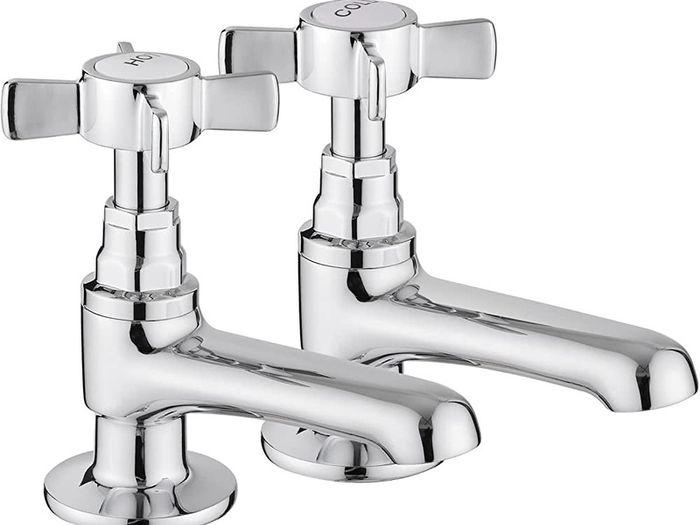 Pair of Basin Taps Hot and Cold Water Bathroom Sink Tap Chrome Crosshead Handle Lever 1/2" Faucet, Set of 2 (FREE POSTAGE)