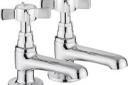 Pair of Basin Taps Hot and Cold Water Bathroom Sink Tap Chrome Crosshead Handle Lever 1/2" Faucet, Set of 2 (FREE POSTAGE)