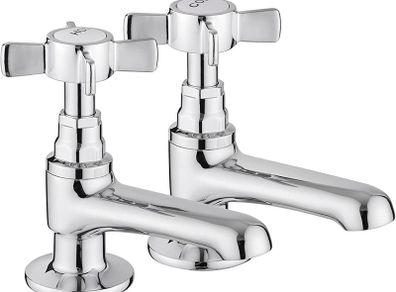 Pair of Basin Taps Hot and Cold Water Bathroom Sink Tap Chrome Crosshead Handle Lever 1/2" Faucet, Set of 2 (FREE POSTAGE)