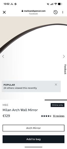 M&S Milan black arch metal mirror