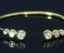 18ct Gold Plated sterling silver open cuff bangle with 1.8ct of Moissanite