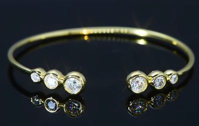 18ct Gold Plated sterling silver open cuff bangle with 1.8ct of Moissanite