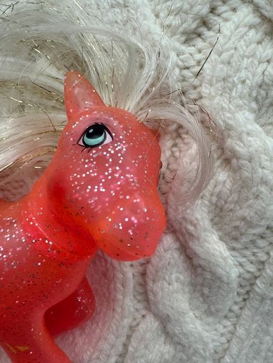 1984 Hasbro G1 Vintage My Little Pony Sunspot Sparkle Orange Glitter Pink Used PLease look at the pictures