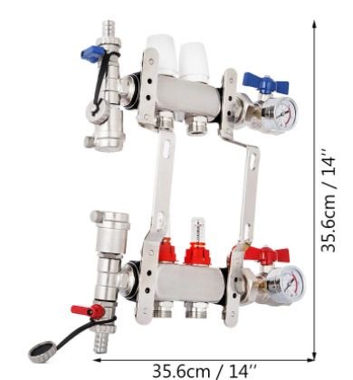 BRAND NEW 2-Branch PEX Radiant Floor Heating Manifold 1/2" Pex Manifold With Flow Meters Stainless Steel Radiant Floor Manifold Set