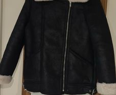 Zara Kids Black Faux Shearling Biker Jacket - Size 13-14 Yrs / 164 cm