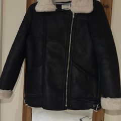Zara Kids Black Faux Shearling Biker Jacket - Size 13-14 Yrs / 164 cm
