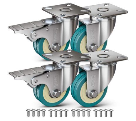 Castor Wheels with Brake Heavy Duty Swivel Wheels for Furniture 50mm + Screws 200KG