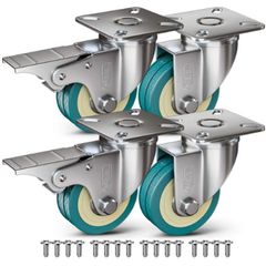 Castor Wheels with Brake Heavy Duty Swivel Wheels for Furniture 50mm + Screws 200KG