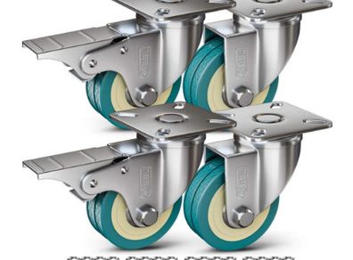 Castor Wheels with Brake Heavy Duty Swivel Wheels for Furniture 50mm + Screws 200KG