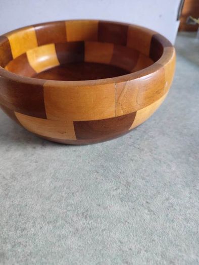Rare find  CAMBRIDGE WARE Fruit Bowl Retro Mid Century 'The GRANTCHESTER' Patchwork Effect Wooden Bowl 1960s Home Decor Handmade Wooden Bowl Has Label