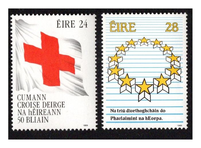 1989 Ireland Anniversary of the Red Cross and Commemoration of the European Elections Commemorative Stamps Mint Never Hinged (MNH)