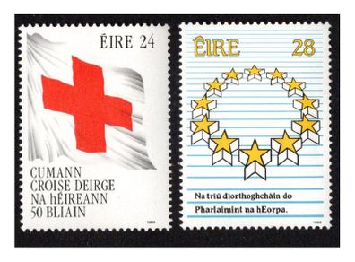 1989 Ireland Anniversary of the Red Cross and Commemoration of the European Elections Commemorative Stamps Mint Never Hinged (MNH)