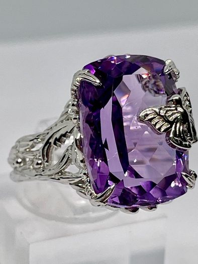 Silver Pink Amethyst Nature Ring
