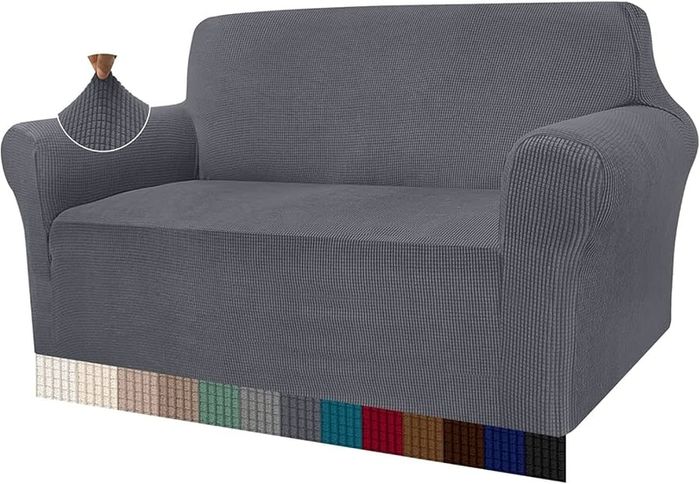 High Stretch Sofa Covers Universal Super Soft Loveseat Couch Jacquard Covers for Dogs Non Slip Furniture Protector Machine Washable (2 Seater, Gray)