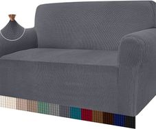High Stretch Sofa Covers Universal Super Soft Loveseat Couch Jacquard Covers for Dogs Non Slip Furniture Protector Machine Washable (2 Seater, Gray)