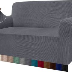 High Stretch Sofa Covers Universal Super Soft Loveseat Couch Jacquard Covers for Dogs Non Slip Furniture Protector Machine Washable (2 Seater, Gray)