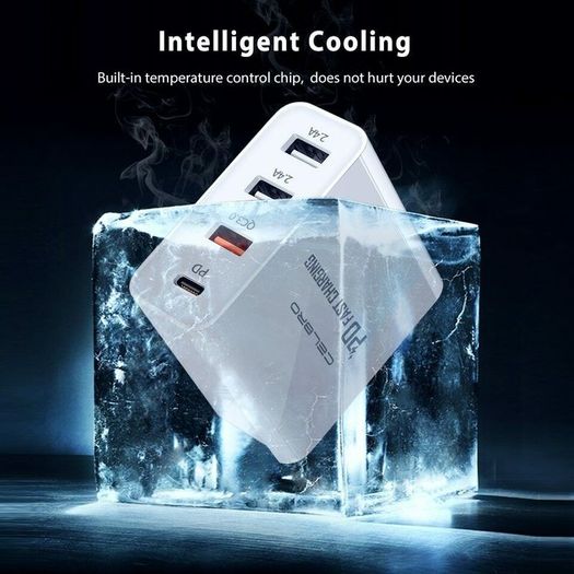 CELBRO QC 3.0 & PD/QC4.0 USB 4 Ports Wall Fast Charger 48W [2 Power Plugs (US/UK)] (Brand New/Warranty)