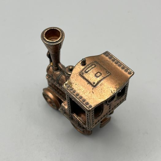 Vintage Antique Rustic Metal Brass Art Miniature 3" Train Model Made In Italy
