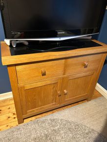 Oak Cabinet with black granite inset and drawers