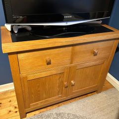 Oak Cabinet with black granite inset and drawers