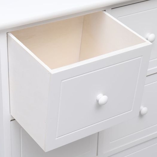 Side Cabinet with 6 Drawers White 60x30x75 cm Paulownia Wood