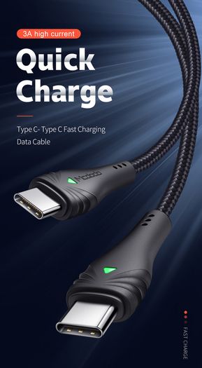 MCDODO 2M 60W/3A Laptop/Mobile/Tablet PD/QC 4.0 Fast Charger & Data Sync Type-C Male/Male Zinc Alloy & Nylon Braided Cable (Brand New/Warranty)