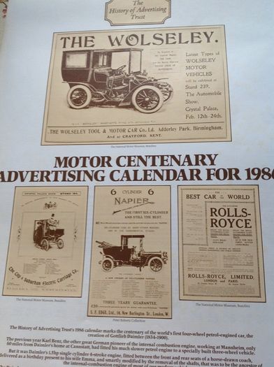 1986 History of Advertising Calendar-10 Vintage Advertising Prints-Automobiles