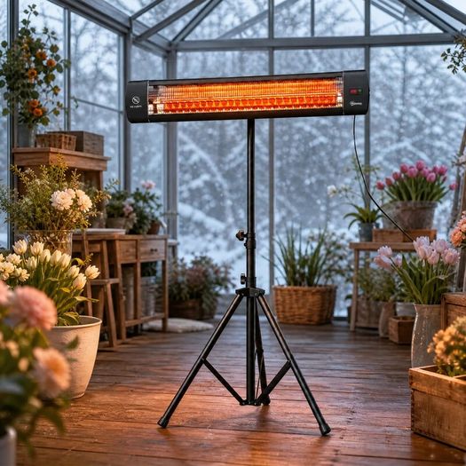 Electric Infrared Patio Heate IP65 2500 W with Tripod, 3 Heat Settings, 24H Timer