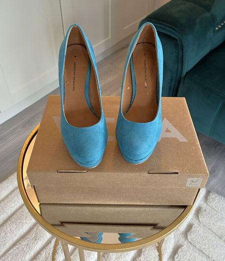 Dorothy Perkins Turquoise Faux-Suede Platform Court Shoes Size: UK 4 / EU 37