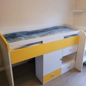 High sleeper with desk and storage