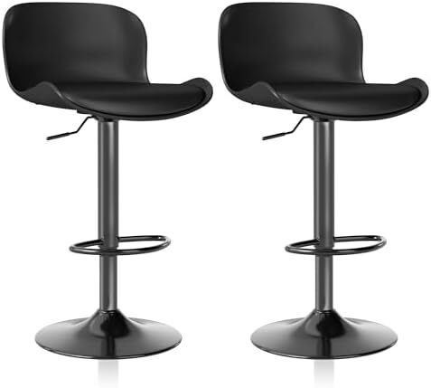 Bar stool Set of 2, 360 swivel chair, height-adjustable, Barstool with backrest and footrest, imitation leather 120kg kitchen stool, Barstools for Kitchen, Dining room, Bar, Black