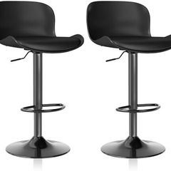 Bar stool Set of 2, 360 swivel chair, height-adjustable, Barstool with backrest and footrest, imitation leather 120kg kitchen stool, Barstools for Kitchen, Dining room, Bar, Black