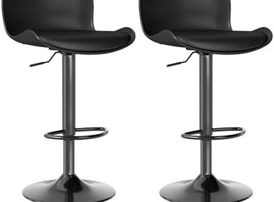 Bar stool Set of 2, 360 swivel chair, height-adjustable, Barstool with backrest and footrest, imitation leather 120kg kitchen stool, Barstools for Kitchen, Dining room, Bar, Black