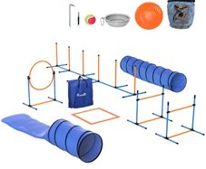 Dog Agility Set 11-piece Agility Equipment for Dogs with 2 Tunnels Adjustable Height Jump Ring & Hurdles Weave Pole
