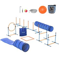 Dog Agility Set 11-piece Agility Equipment for Dogs with 2 Tunnels Adjustable Height Jump Ring & Hurdles Weave Pole