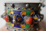 Antique Kabyle Bracelet from Algeria,  Berber 925 Silver Hallmarked Cuff Bracelet ,Corals 78,9g