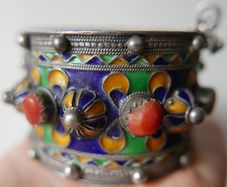 Antique Kabyle Bracelet from Algeria,  Berber 925 Silver Hallmarked Cuff Bracelet ,Corals 78,9g